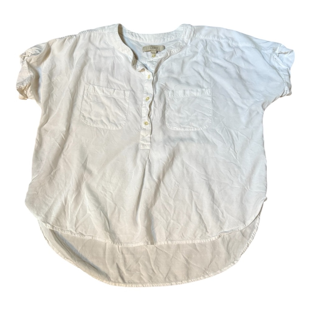Loft White Half Button-Up Short Sleeve shirt front pockets size Medium